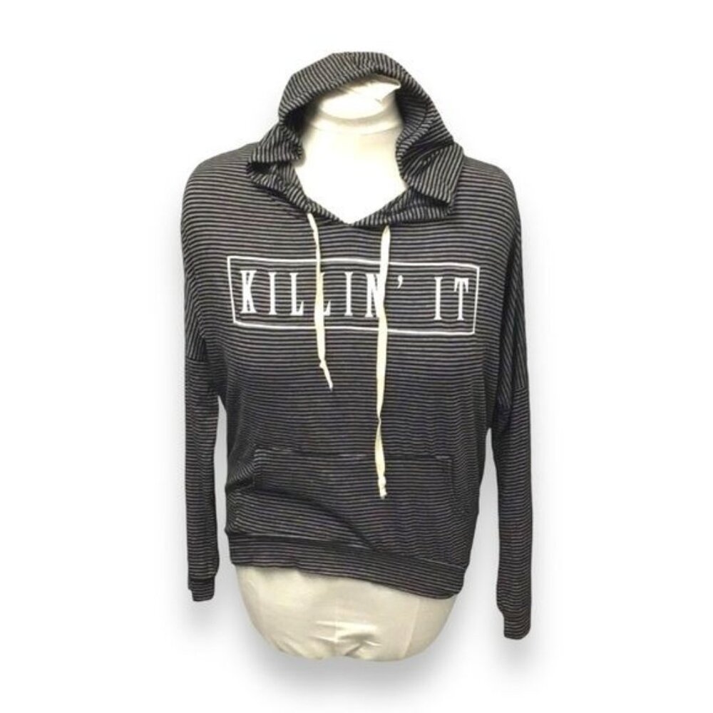 French Pastry Women’s Drawstring Lightweight Graphic Hoodie, Black, size M